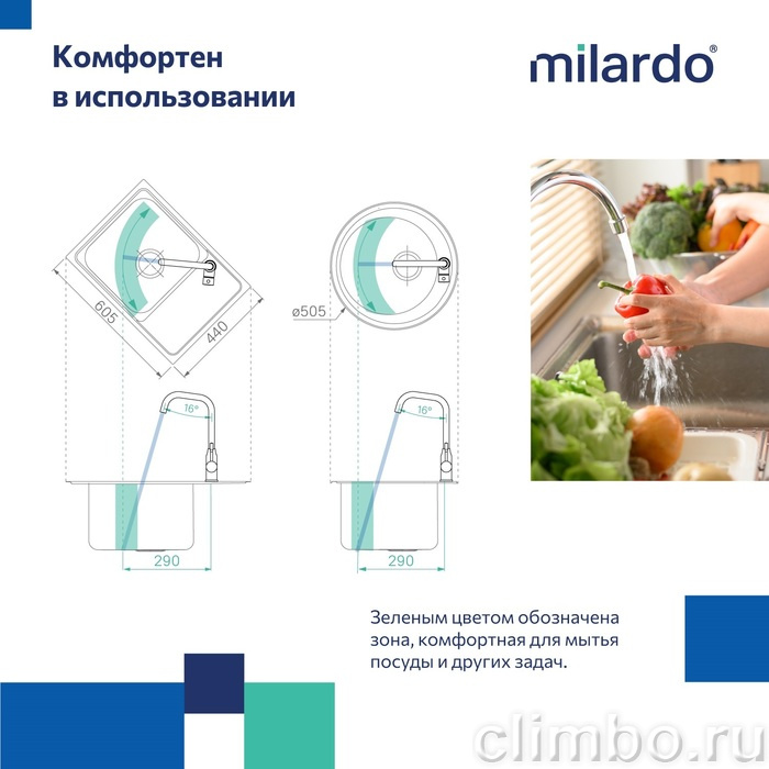Смеситель для кухни, черный матовый, Meal, Milardo — фото товара