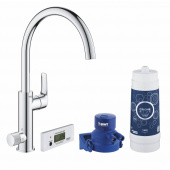 Смеситель для кухни GROHE Blue Pure Eurosmart, без электроники с C-образным изливом, для подачи смешанной и фильтрованной воды, с головкой для фильтра и счетчиком, хром (30383000) — фото, характеристики, купить в TOMSK-CLIMBO