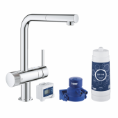 Смеситель для кухни GROHE Blue Pure Minta, без электроники с L-образным выдвижным изливом, для подачи смешанной и фильтрованной воды, с головкой для фильтра и счетчиком, хром (30382000) — фото, характеристики, купить в TOMSK-CLIMBO