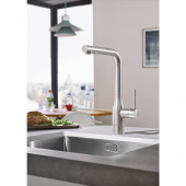 Смеситель для кухни GROHE Essence+ с высоким изливом и выдвижной лейкой, суперсталь (30270DC0) — фото, характеристики, купить в TOMSK-CLIMBO